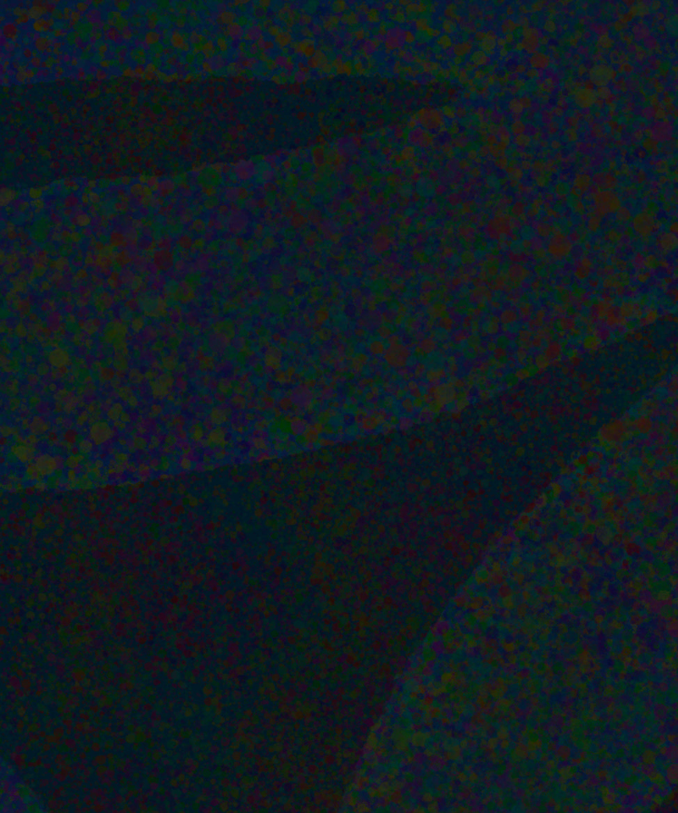 abstract paint speckles creating shades of color. This shows the boundaries of different color tones and how they can create an overall image, with the purple alien being the solid figure holding everything in place.