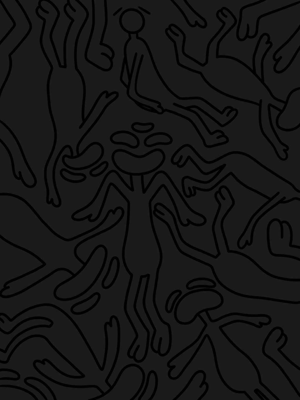This piece gives the emotion of a black void with characters drawn in black outline falling into it, This represents Yin dark passive and cold.